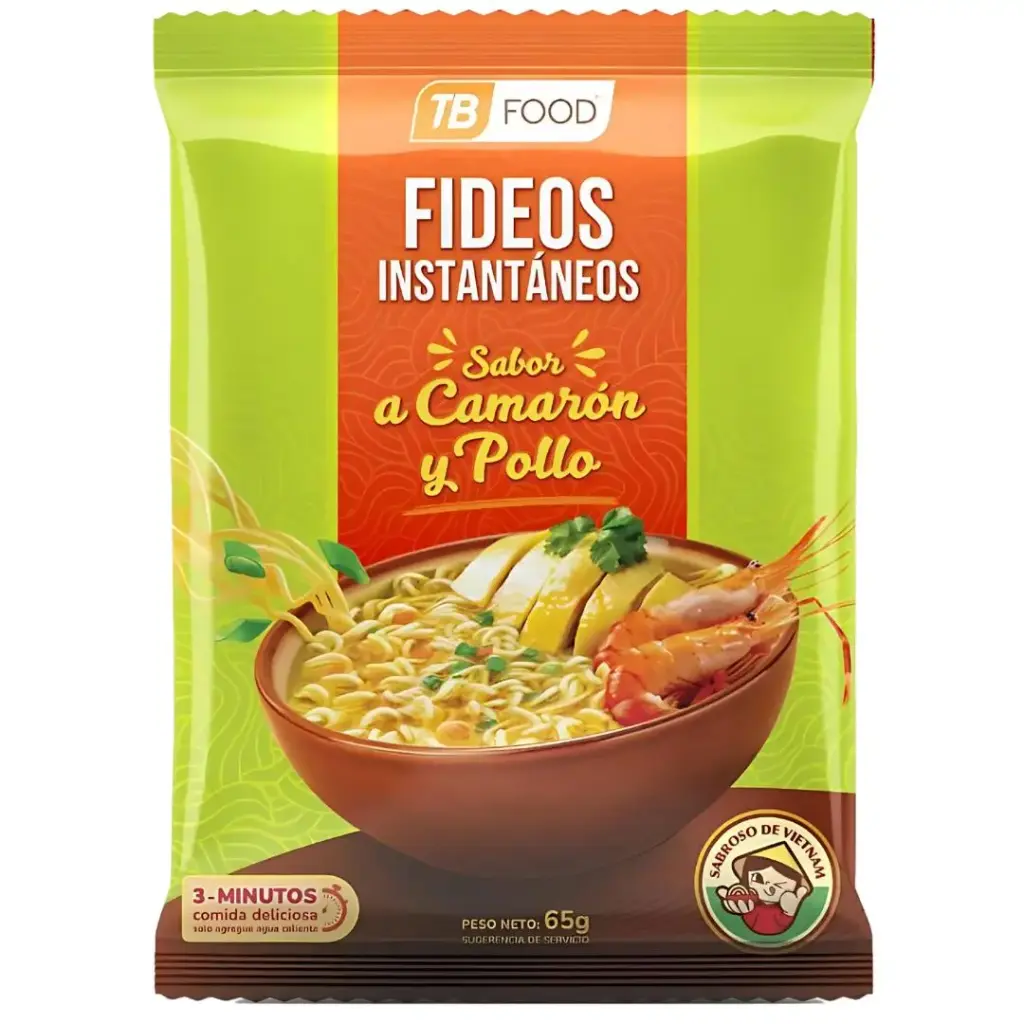 Fideos instantáneos de camarón y pollo