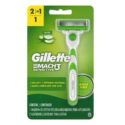 [GMSAAPS] Gillette Mach3 Sensitive con Aloe – Afeitadora para Piel Sensible + 2 Cabezales