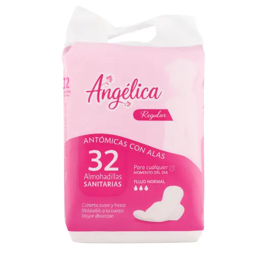 [ASARCA32] Almohadillas Sanitarias Angélica Regular con Alas – Paquete de 32